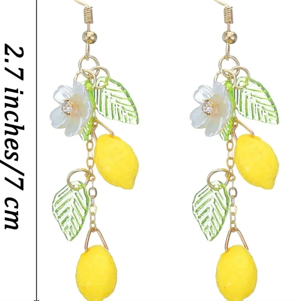 Lemon Drop Earrings with Green Leaves